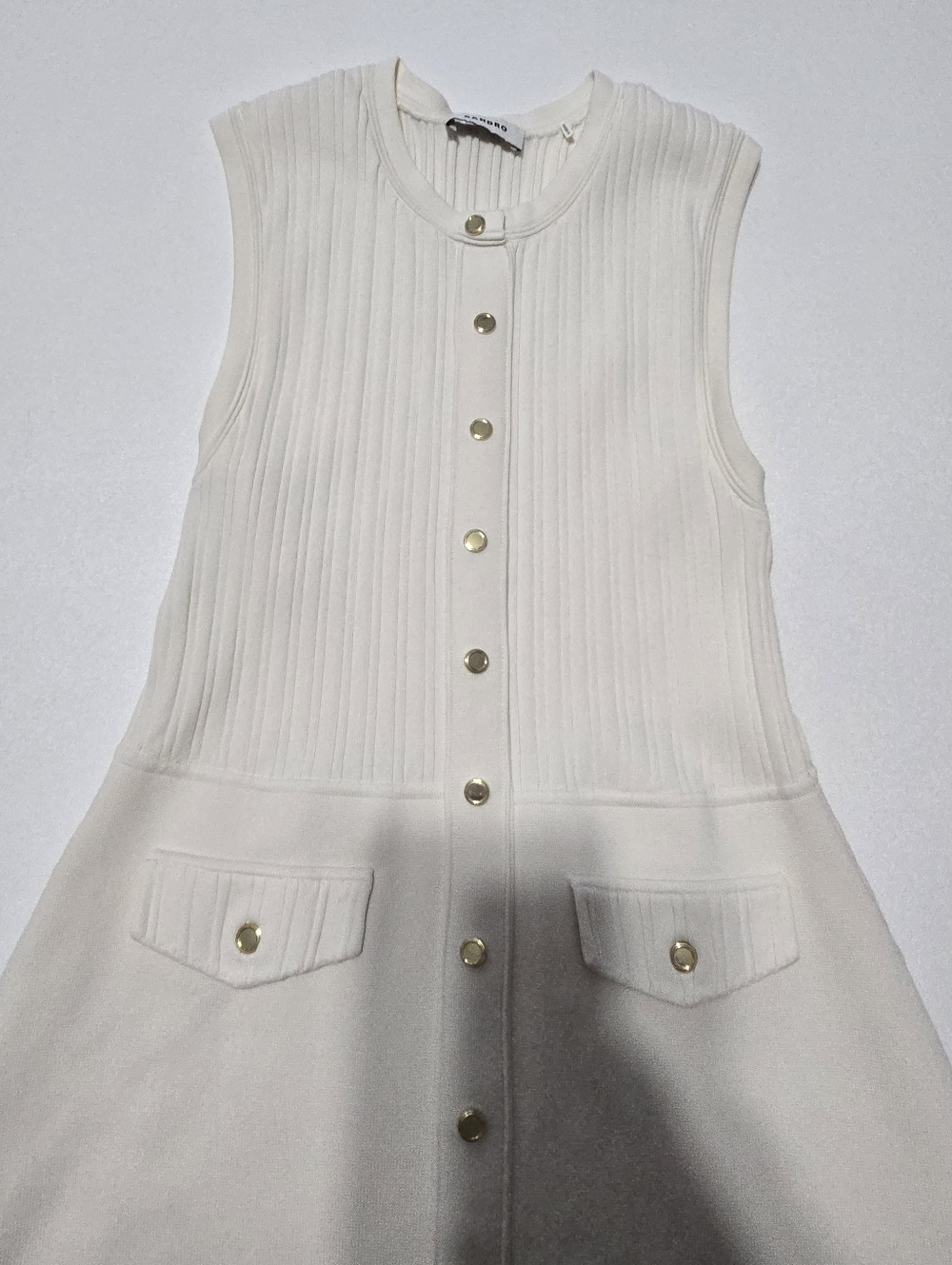 Sandro Rib Knit Mini Dress Casual Crew Neck Sleeveless Front Button Size S - Picture 5 of 13
